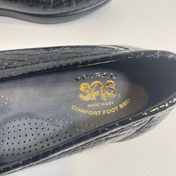 SAS Women's Black Croc Patent Leather Loafers with Tassel Tri-Pad Comfort Footbe - Picture 3 of 8